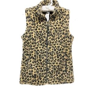 CALVIN KLEIN leopard faux fur  Sherpa Sleeveless cardigan vest zip up size M